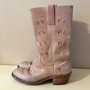Taupe Frye cowboy boots with cut out design